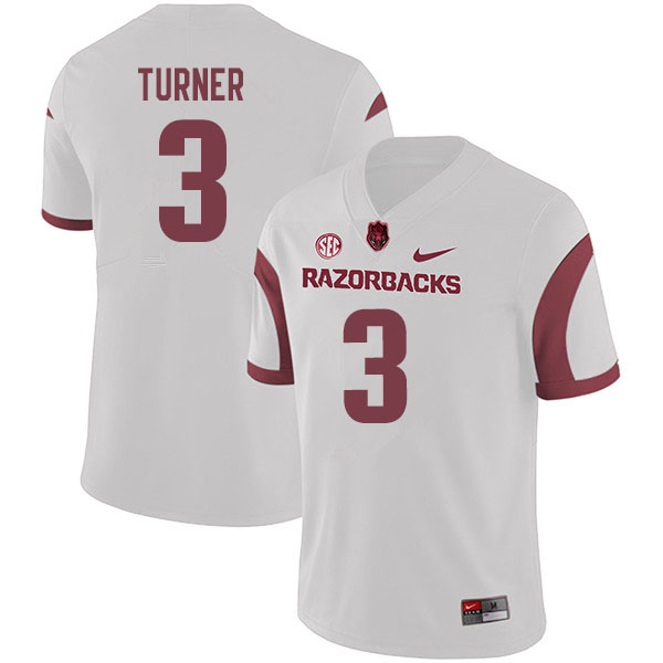 Men #3 Nick Turner Arkansas Razorbacks College Football Jerseys Sale-White